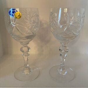 Vintage Hemah Crystal Dessert Wine Glasses  Set of 2 Russian Handmade Boho MINT